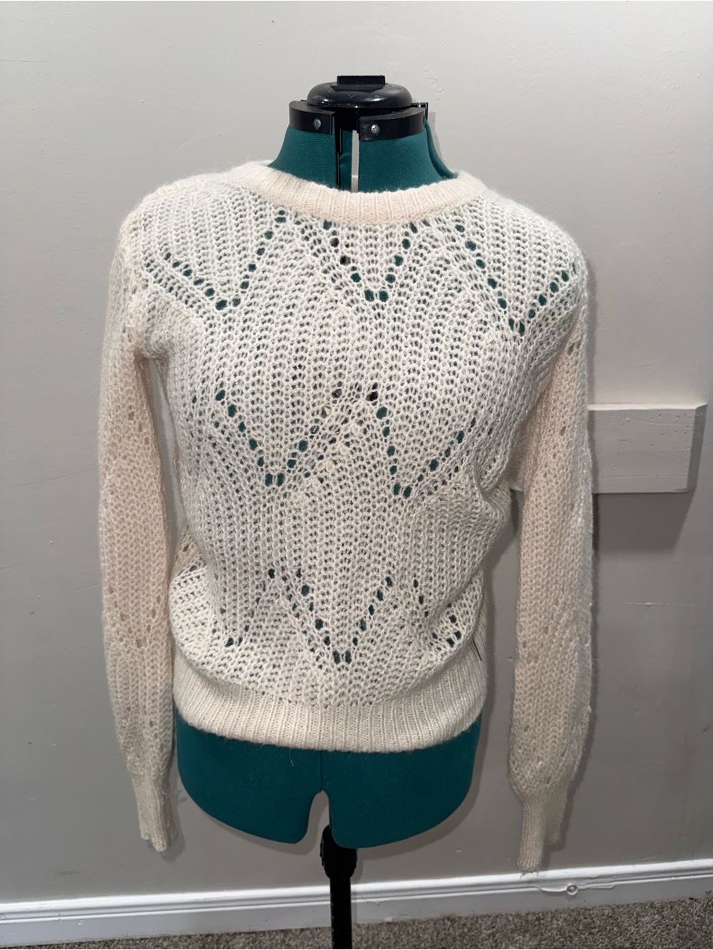 Abercrombie & Fitch Cream Open-Knit Crewneck Sweater